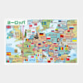 Colorful illustrated map of Europe with country flags and cartoon characters, titled in Japanese 'Europe' in the top left.